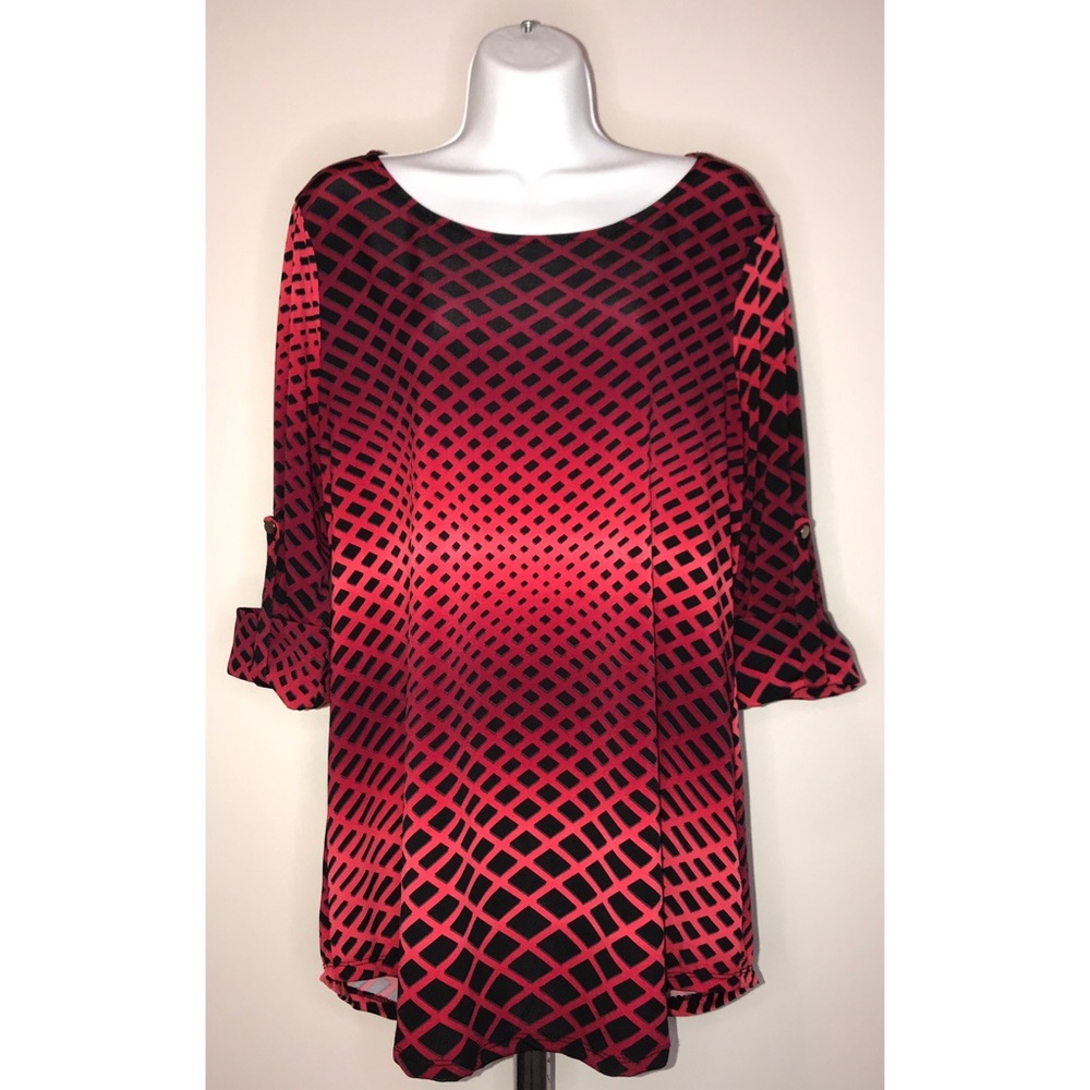 New Directions Large Red Pattern Blouse Top